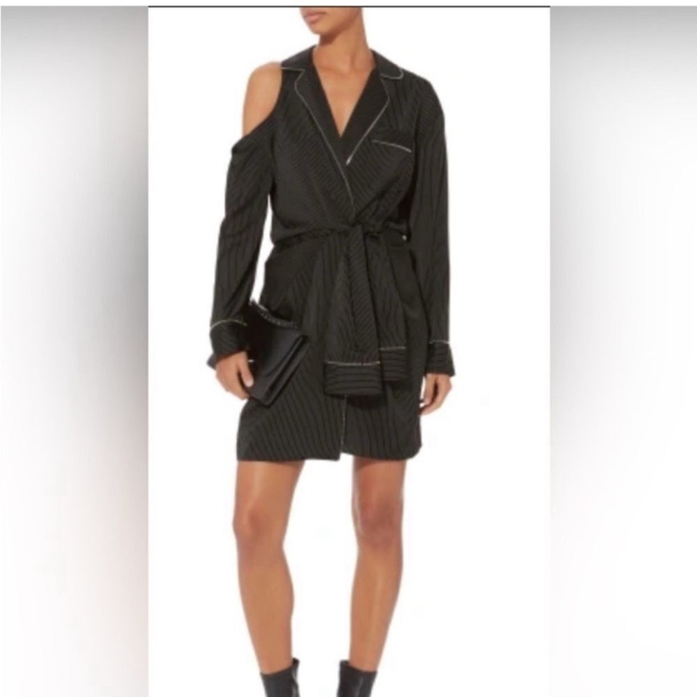 EUC ALEXANDER WANG Black Pin Striped Pajama Wrap Dress 4 $895 Zip Edges